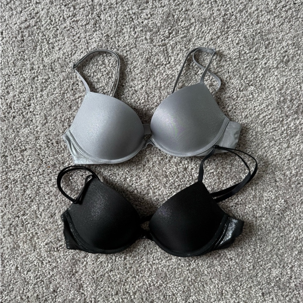 32B Victoria’s Secret Black and Gray Shimmer Push Up Bra Set